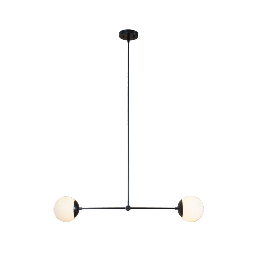 Two Globe Light Brass Linear Pendant Light