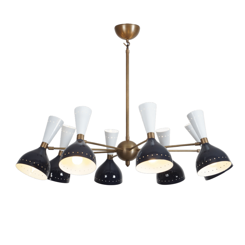 Diabola 8 Shade Light Stilnovo Brass Chandelier Fixture