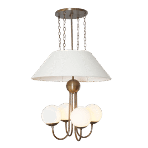 Four Globe Linen Shade Light Brass Pendant Light Fixture
