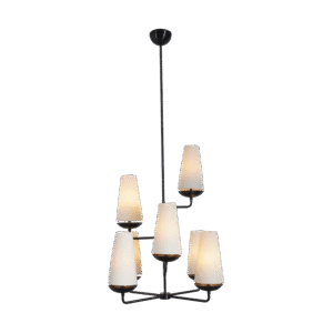Seven Linen Shade Linear Light Brass Chandelier Fixture