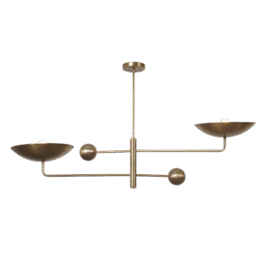 Three Curved Disk Shade Brass Chandelier Fixture