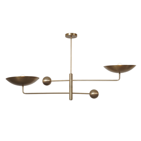 Three Curved Disk Shade Brass Chandelier Fixture