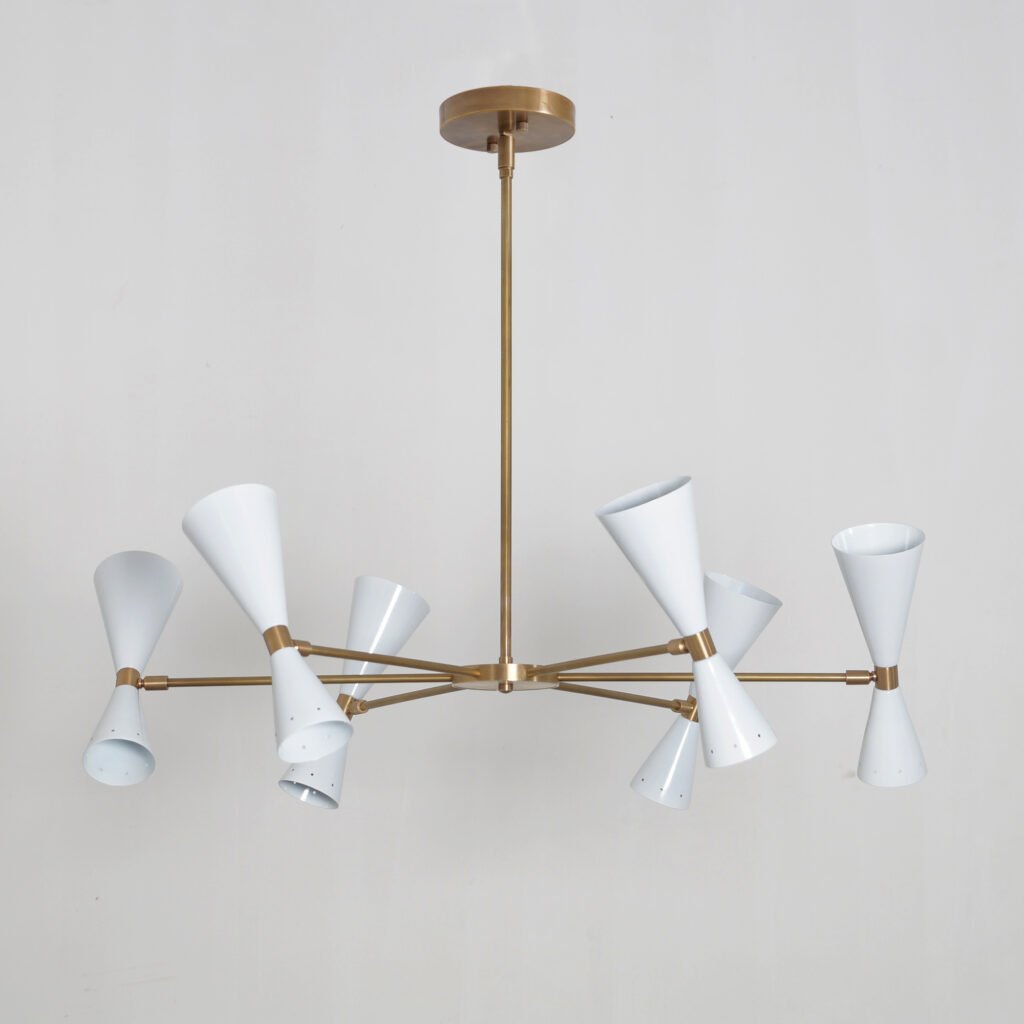 6 Stilnovo Style Raw Brass chandelier light Fixture