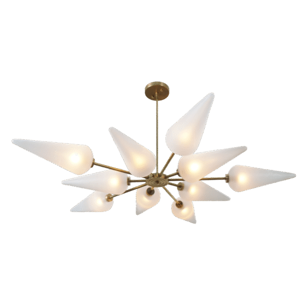 Ten Glass Shade Light Brass Sputnik Chandelier Ceiling Light