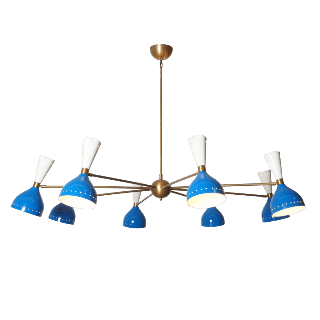 Diabola 8 Shade Light Stilnovo Brass Chandelier Fixture