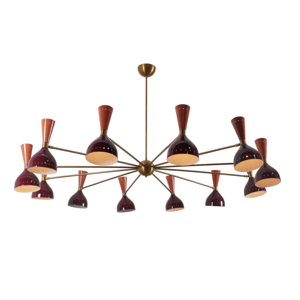 Diabola 12 Shade Light Stilnovo Brass Chandelier Fixture