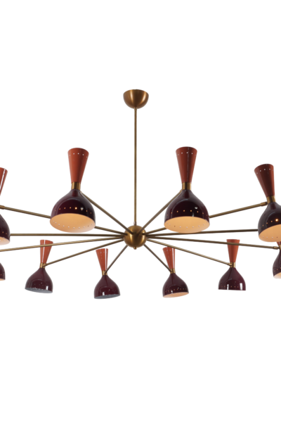 Diabola 12 Shade Light Stilnovo Brass Chandelier Fixture