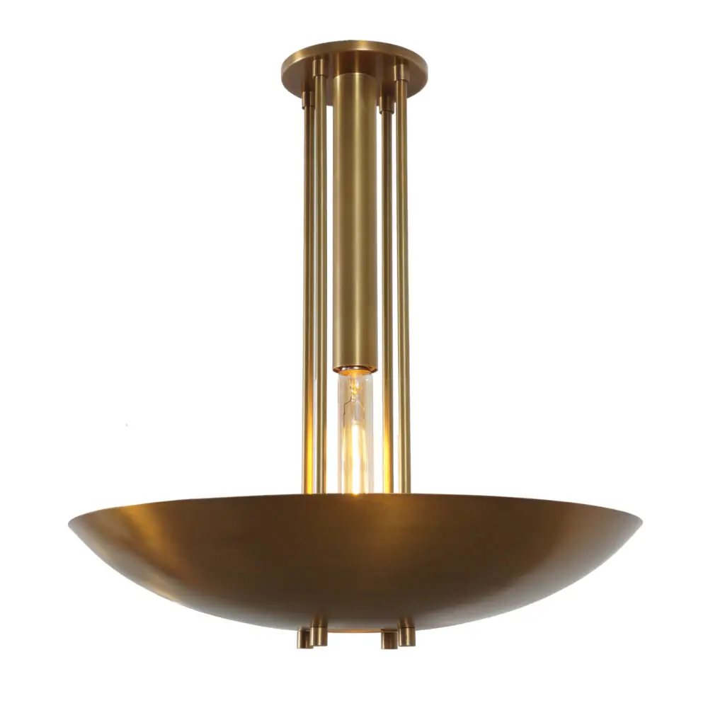 Single Curved Disk Shade Brass Pendant Light - Semi Flush Mount