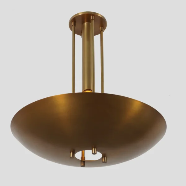 Single Curved Disk Shade Brass Pendant Light - Semi Flush Mount - Image 4