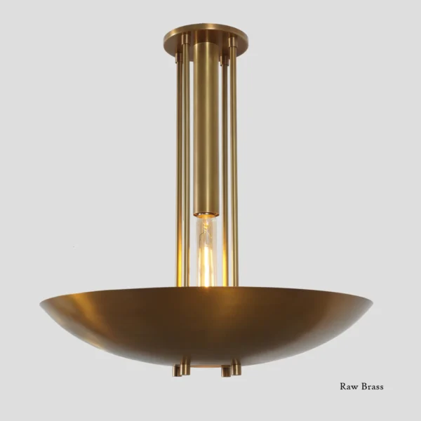Single Curved Disk Shade Brass Pendant Light - Semi Flush Mount - Image 5
