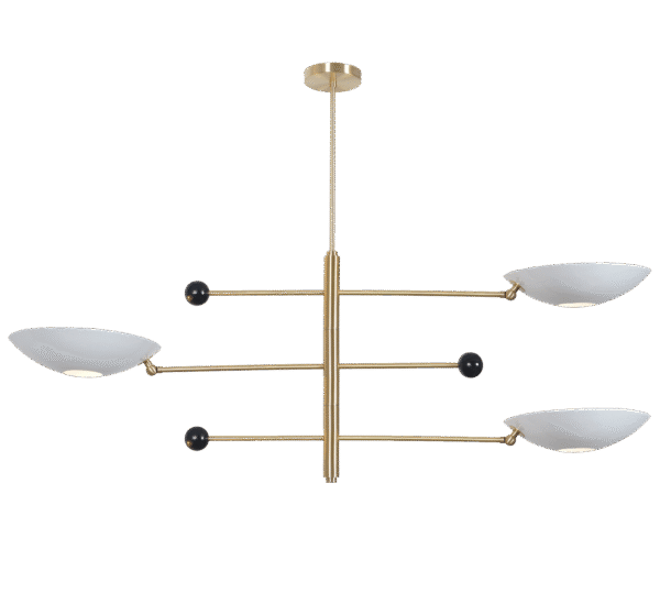 Four Curved Disk Shade Brass Pendant Light