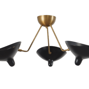 Three Light Shade Semi Flush Mount Brass Ceiling Fixture