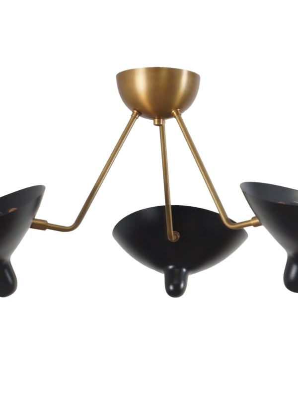 Three Light Shade Semi Flush Mount Brass Ceiling Fixture