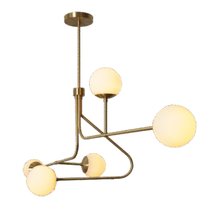 Five Globe Brass Sputnik Linear Chandelier Light Fixture