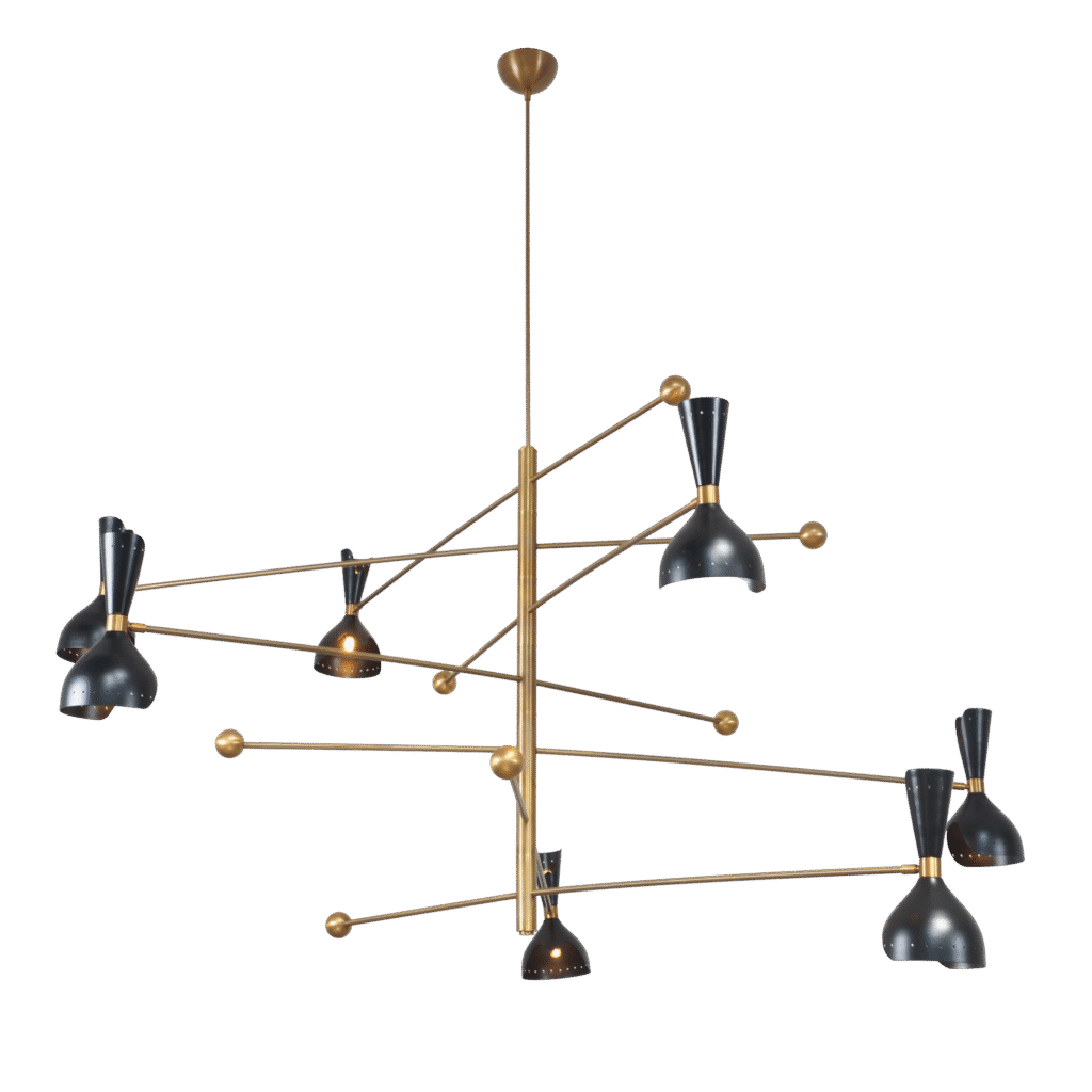Seven Shade Stilnovo Brass Chandelier Fixture