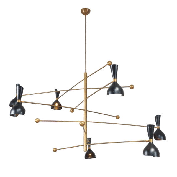 Seven Shade Stilnovo Brass Chandelier Fixture