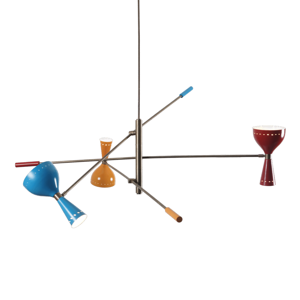 Triennale 3 Stilnovo Brass Chandelier Multi Color Shade