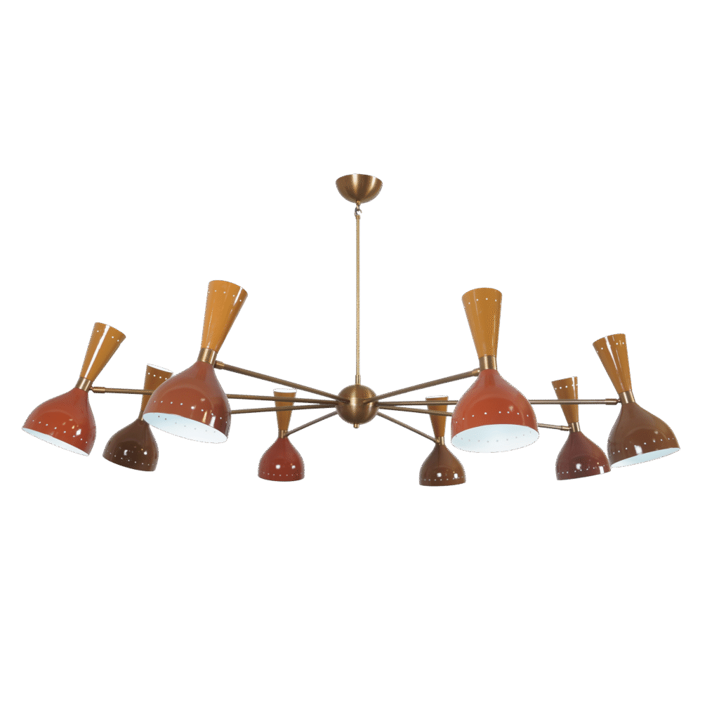 Diabola 8 Shade Light Stilnovo Brass Chandelier Fixture