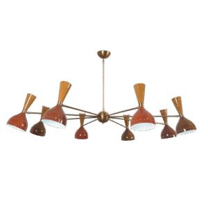 Diabola 8 Shade Light Stilnovo Brass Chandelier Fixture