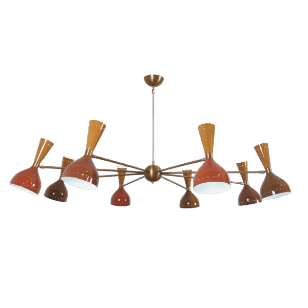 Diabola 8 Shade Light Stilnovo Brass Chandelier Fixture