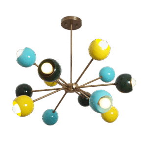 Mid Century Multicolor 12 Arm Sputnik Chandelier