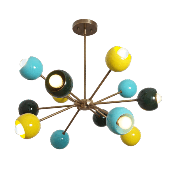 Mid Century Multicolor 12 Arm Sputnik Chandelier