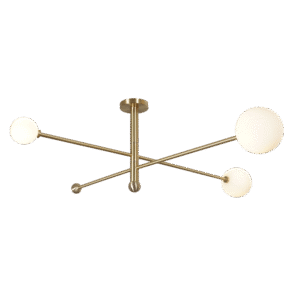 Three Globe Light Brass Linear Sputnik Chandelier