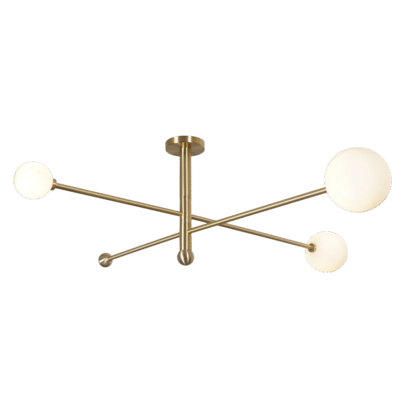 Three Globe Light Brass Linear Sputnik Chandelier