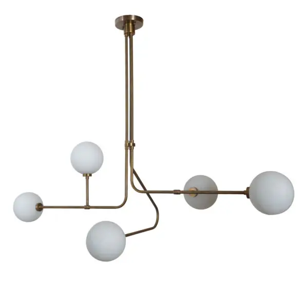 Five Globe Brass Sputnik Linear Chandelier Light Fixture