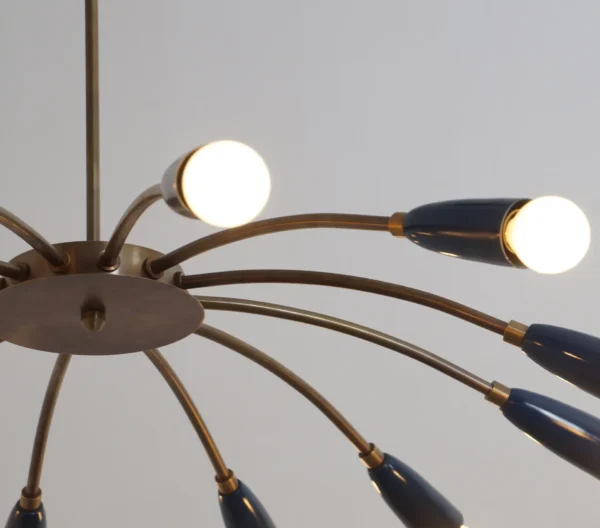 Twelve Light Brass Sputnik Chandelier - Image 3
