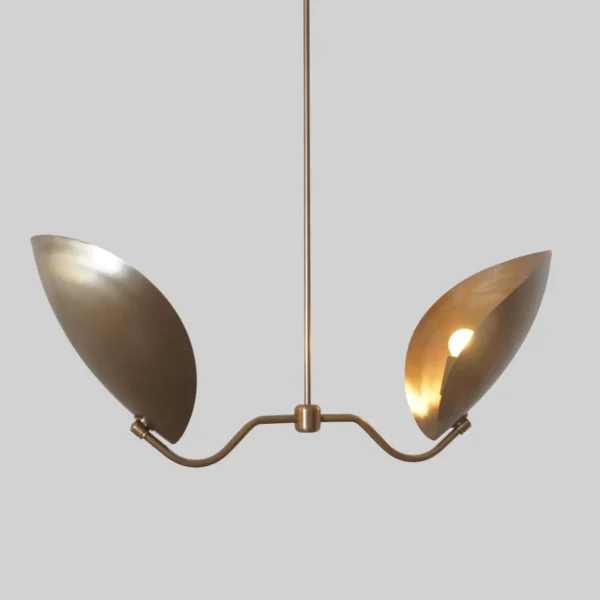Two Curved Disk Shade Brass Turtle Pendant Light - Image 2