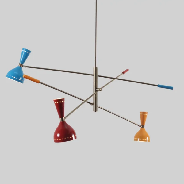 Triennale 3 Stilnovo Brass Chandelier Multi Color Shade - Image 2