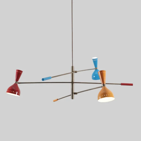 Triennale 3 Stilnovo Brass Chandelier Multi Color Shade - Image 4