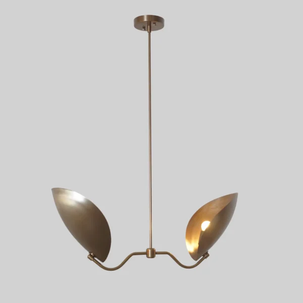 Two Curved Disk Shade Brass Turtle Pendant Light - Image 3