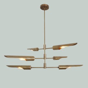 6 Light Mid Century Cut Pipe Brass Sputnik chandelier light