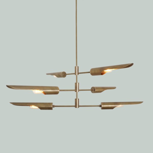 6 Light Mid Century Cut Pipe Brass Sputnik chandelier light - Image 2