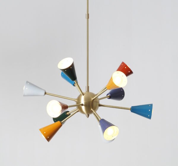 Stilnovo Style Light Mid Century Brushed Brass Sputnik chandelier light - Image 2