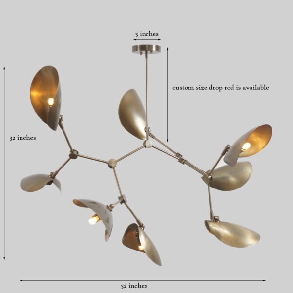 Light Curved Pendant Mid Century Modern Raw Brass Sputnik chandelier light - Image 3