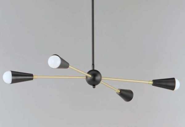 Light Wood Raw Brass Sputnik chandelier - Image 2
