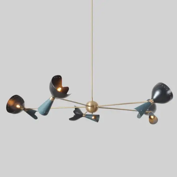 Pita Mid Century Modern Brass Chandelier